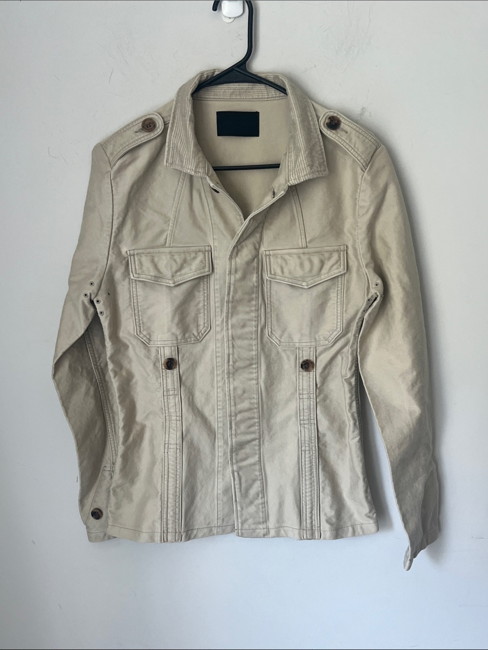 Vintage Junhashimoto Japanese Khaki Colored Button Field Jacket, size 4 ©️